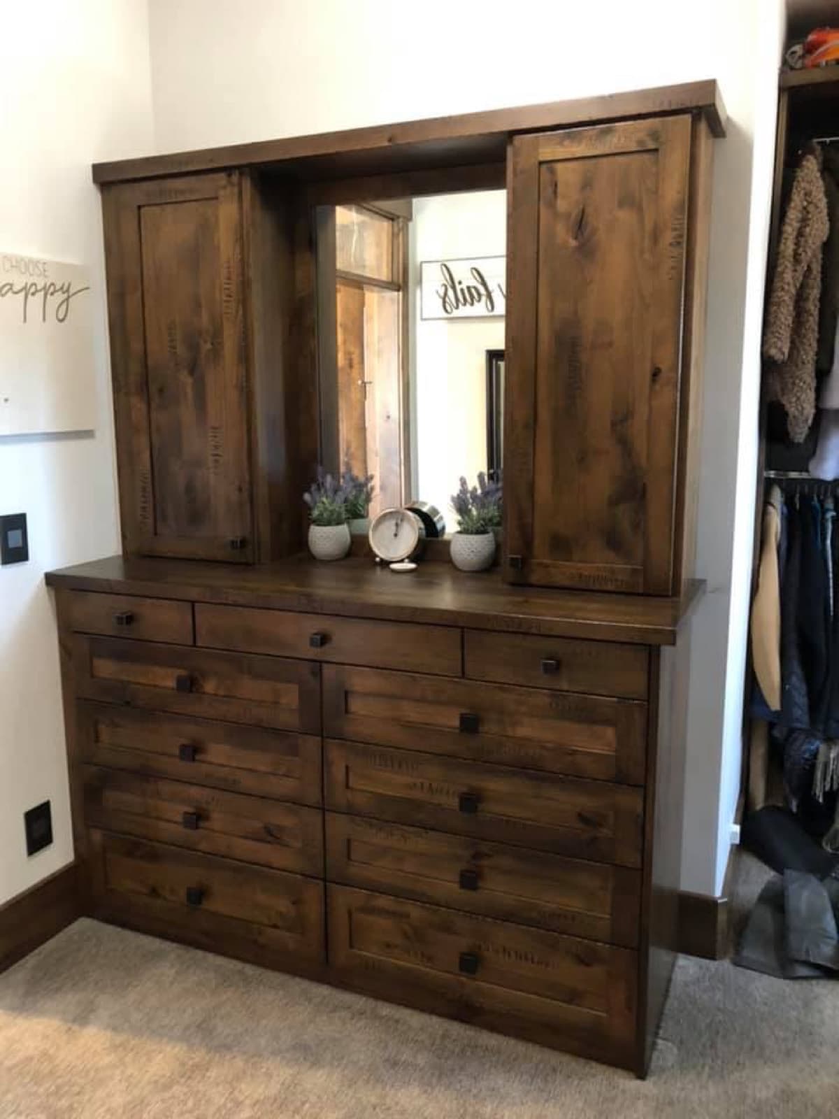 Custom built-in dresser with mirror