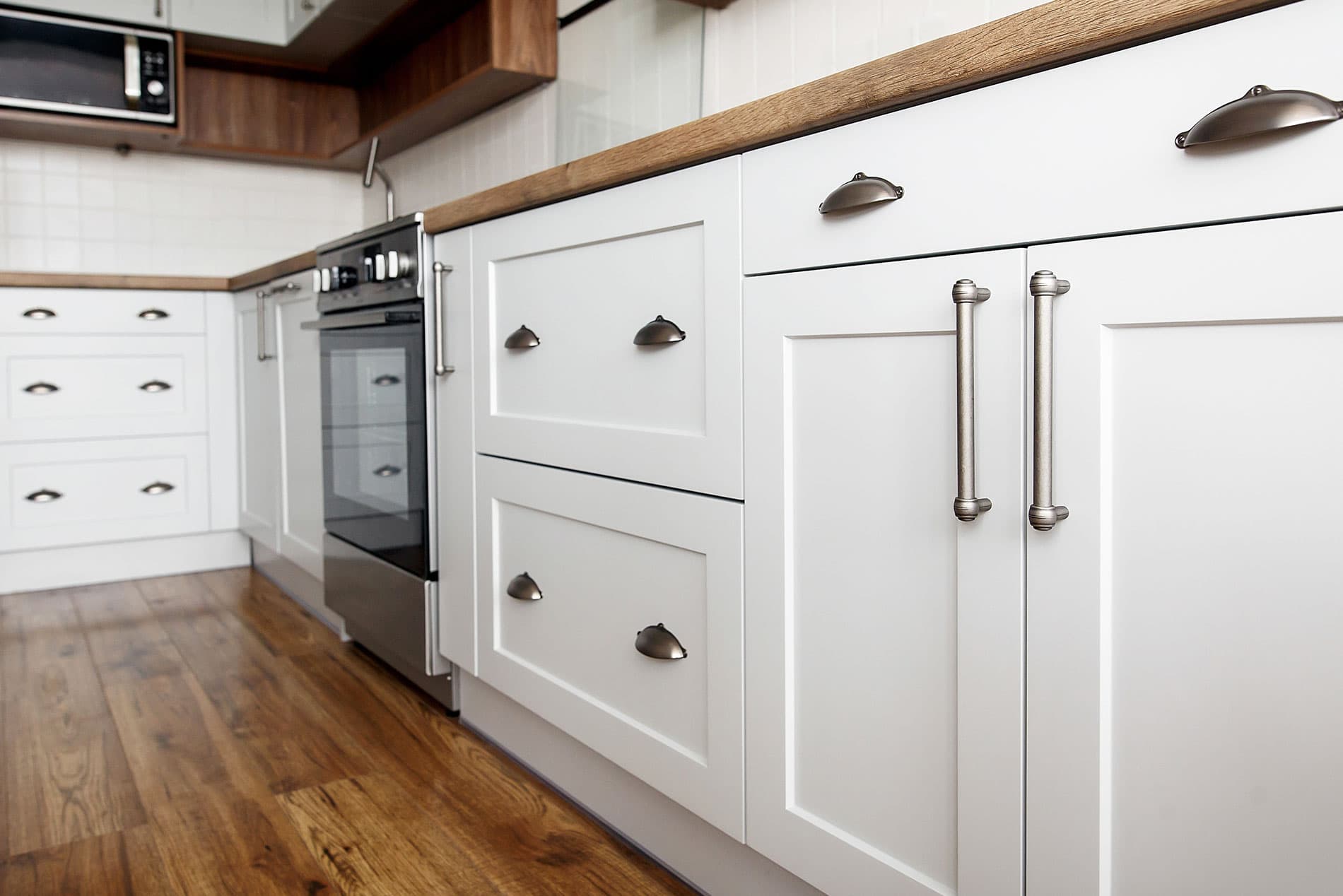 Custom white kitchen cabinets, Island Park ID